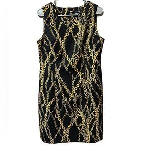 RONNI NICOLE black dress with gold chain designs with back zipper women’s sz 12P